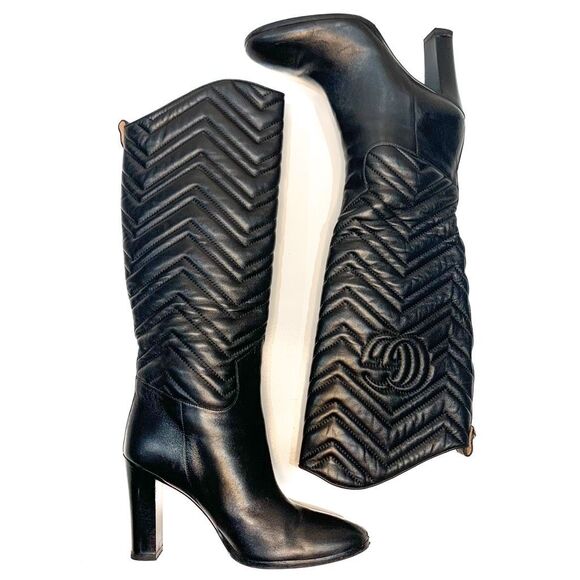 Gucci GG Marmont Monogram Logo Heart Chevron Matelasse High Boots EU 38.5 US 8.5 - Picture 3 of 10